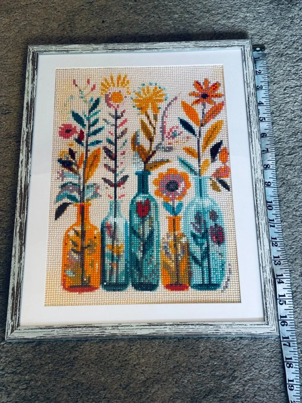 Beautiful Bottle Vases with Flowers Diamond Art Finished | Framed 14x17